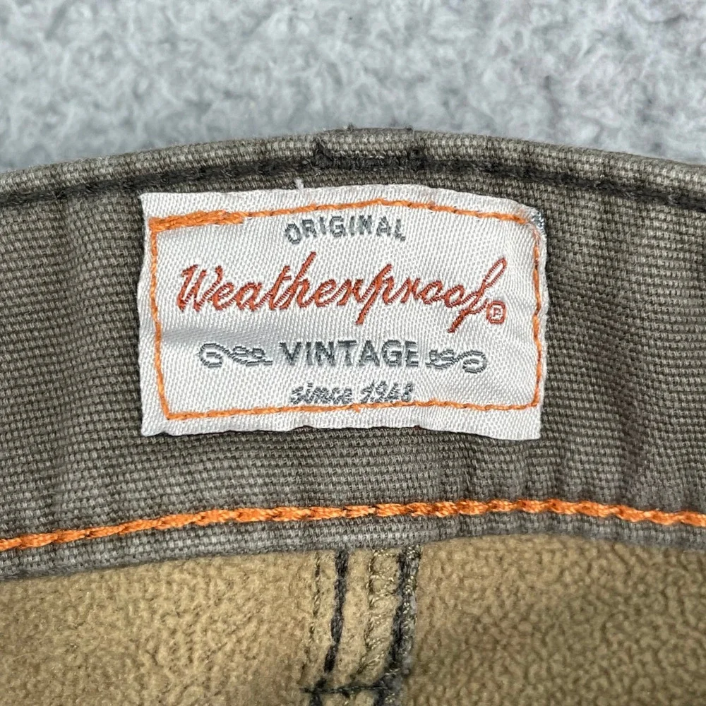 Weatherproof‎ Vintage Canvas Pants Mens 34x28 Olive Green Excellent Fleece Lined